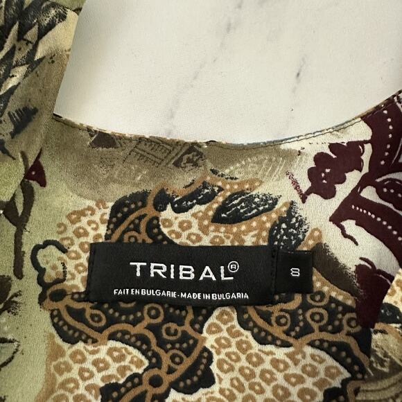 Tribal Womens Vintage Y2k Slip Maxi Dress Size 8 Green Tan Paisley Floral - Picture 6 of 11